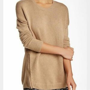 New BCBG Maxazria Lora Heather camel sweater with side zippers